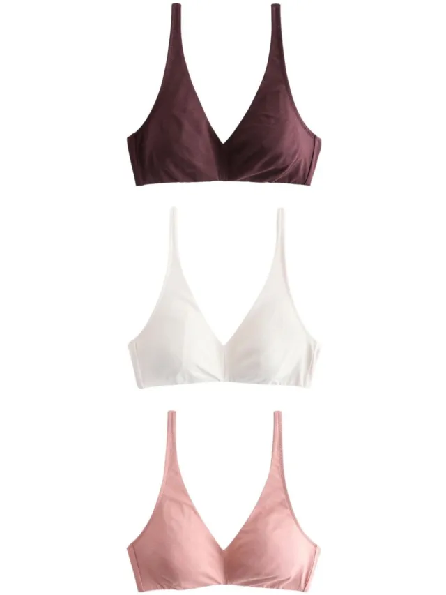 Next Dames - Set van 3 Ultimate Comfort beha's van een katoenmix zonder vullingen en zonder beugel - Bruin Chocolate/Pink/Cream