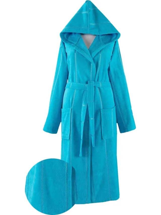 Lubna Home Luxe Badjas LARGE-MET CAPUCHON VAN ZACHTE VELOURSBADSTOF - BADJAS LARGE-UNISEX-TURKOISE Turquoise
