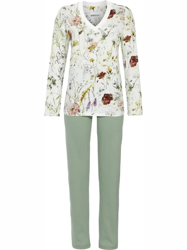Ringella Bonte bloemen pyjama Ringella - Wit - Maat - 50
