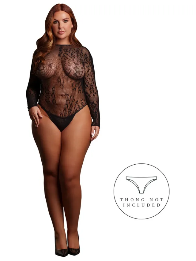 Le Désir by Shots Roxy - Sexy Leopard Mesh Crotchless Bodysuit - Queen Size - Black