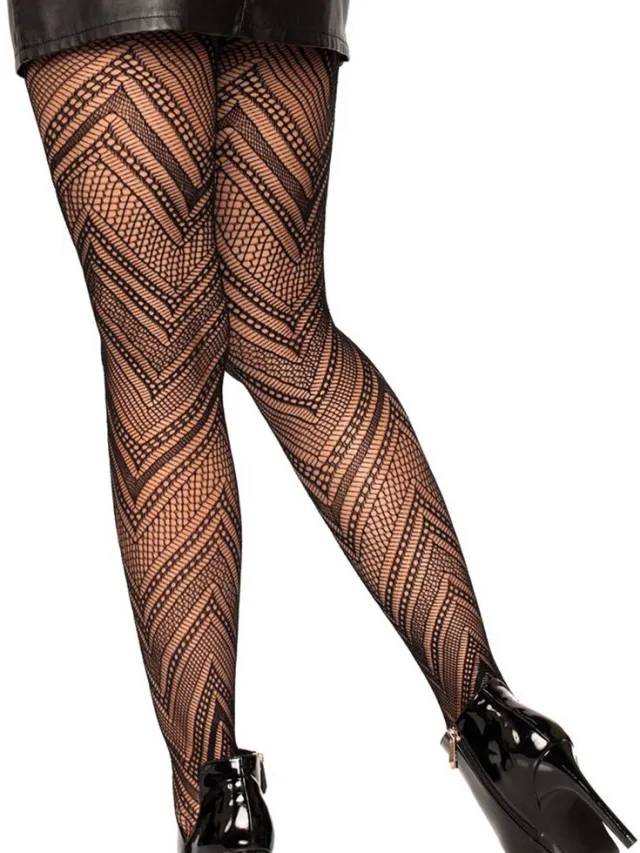 Leg Avenue Chevron net pantyhose ["Zwart"]