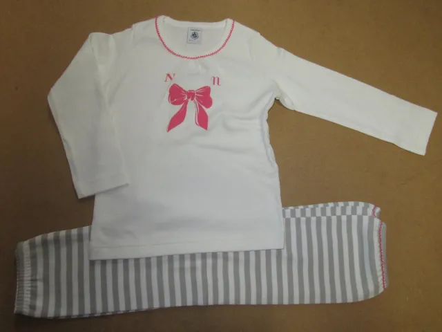 Petit Bateau Pyjama - Meisje - Wit - Strik - Broek streep - 6 jaar 114 wit , fuchia , grijst