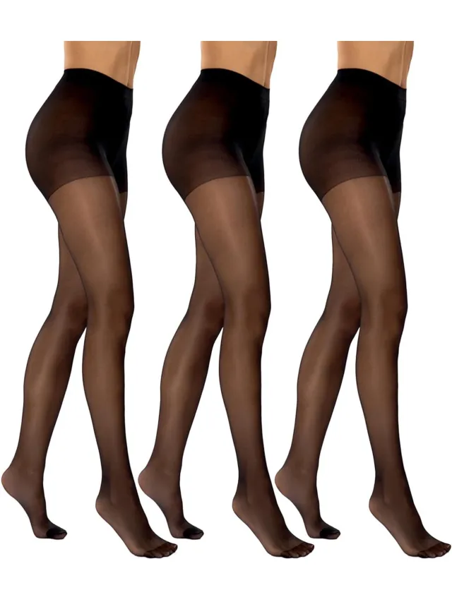 Vivisence Dames Panty 20 Denier 3-Pack Hoge Taille Versterkte Teen Nero