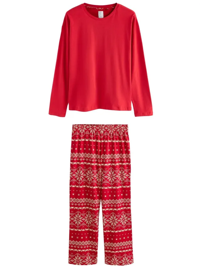 Next Dames - Petite pyjama met lange mouwen - Petite - Rood Red Fairisle