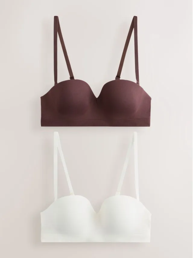 Next Dames - Set van 2 naadloze strapless- en verstelbare beha’s - Crème Chocolate Brown/Cream