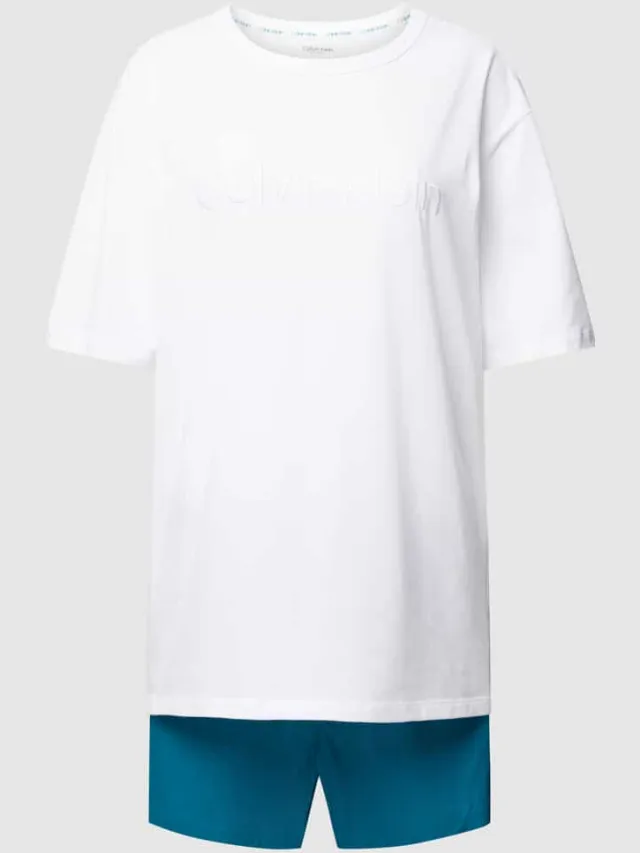 Calvin Klein Pyjama met labelstitching, model 'PURE COTTON' Koningsblauw