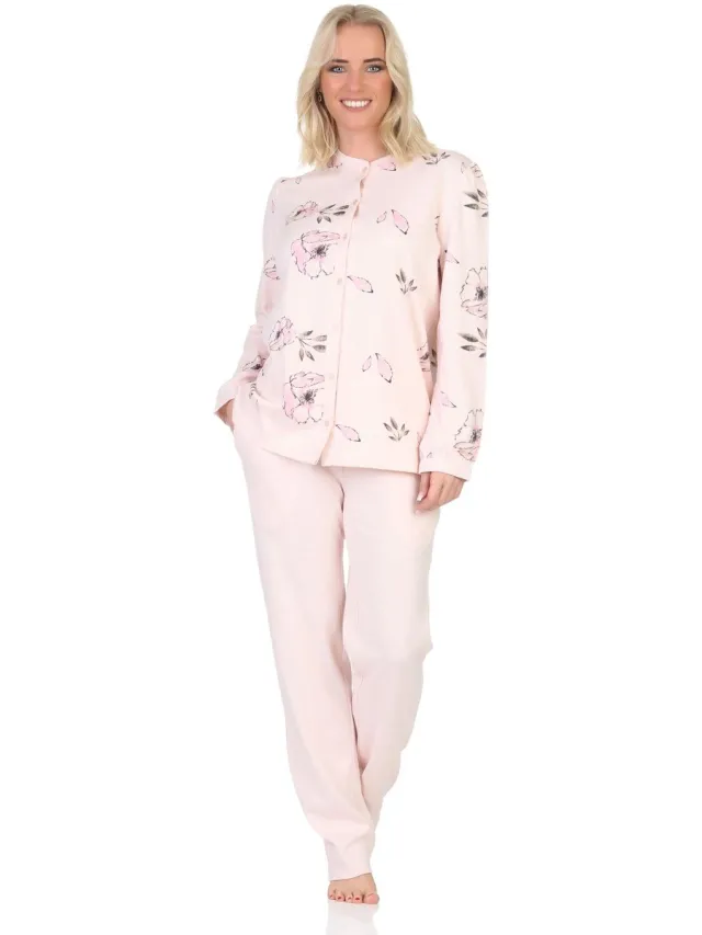 Normann damespyjama met doorknoopsluiting in een geraffineerde look - ook in grote maten rosa