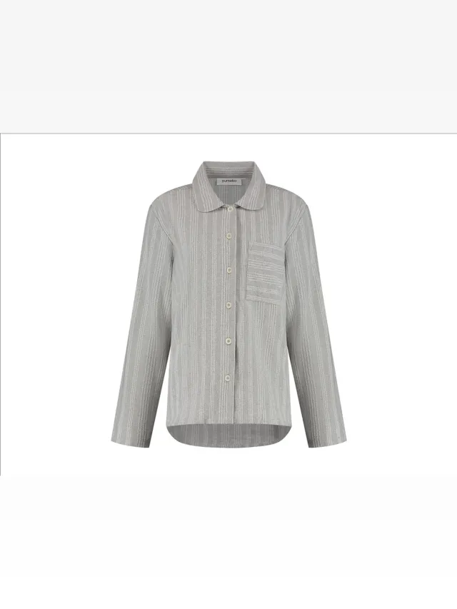 Yumeko pyjamashirt dames flanel lichtgrijs/wit stripe l Light Grey-White Stripe