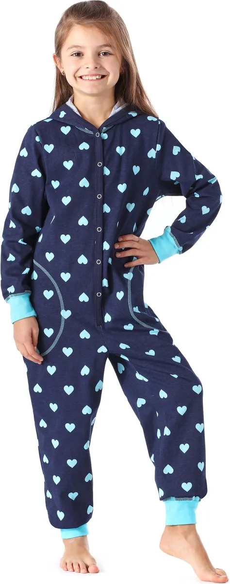 Merry Style Kinder Pyjama - ronde hals - lange mouwen - lange broek met zakken - Katoen - MS-MS10-223-PJ - Marine Herzen - 134-140
