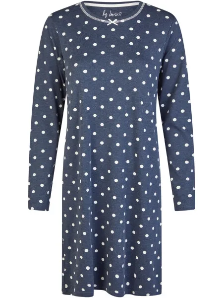 By Louise Dames nachthemd interlock lange mouw donker polkadot Blauw