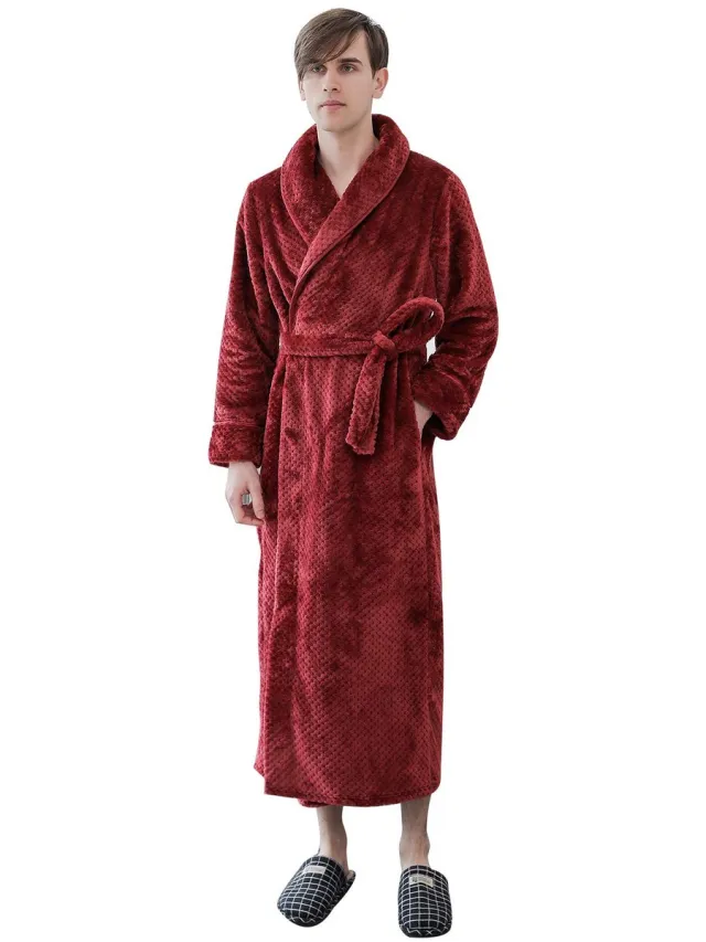 Unyqoos Warme unisex badjas met sjaalkraag en zakken voor koude winterdagen rood