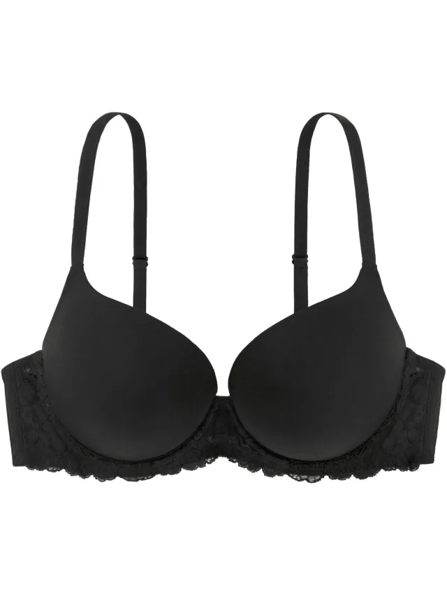 Dorina Super Push Up BH - Claire - Maximizer push up bh met beugel - T-shirt bh met kanten rand - 80B - Zwart