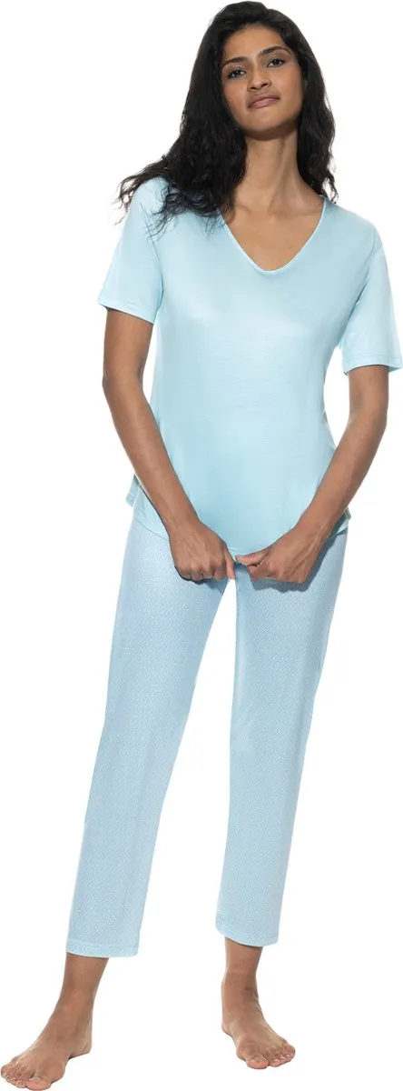 Mey Female - Pyjama 7/8-lang, korte mouwen Serie Little Tiles Blue Paradise