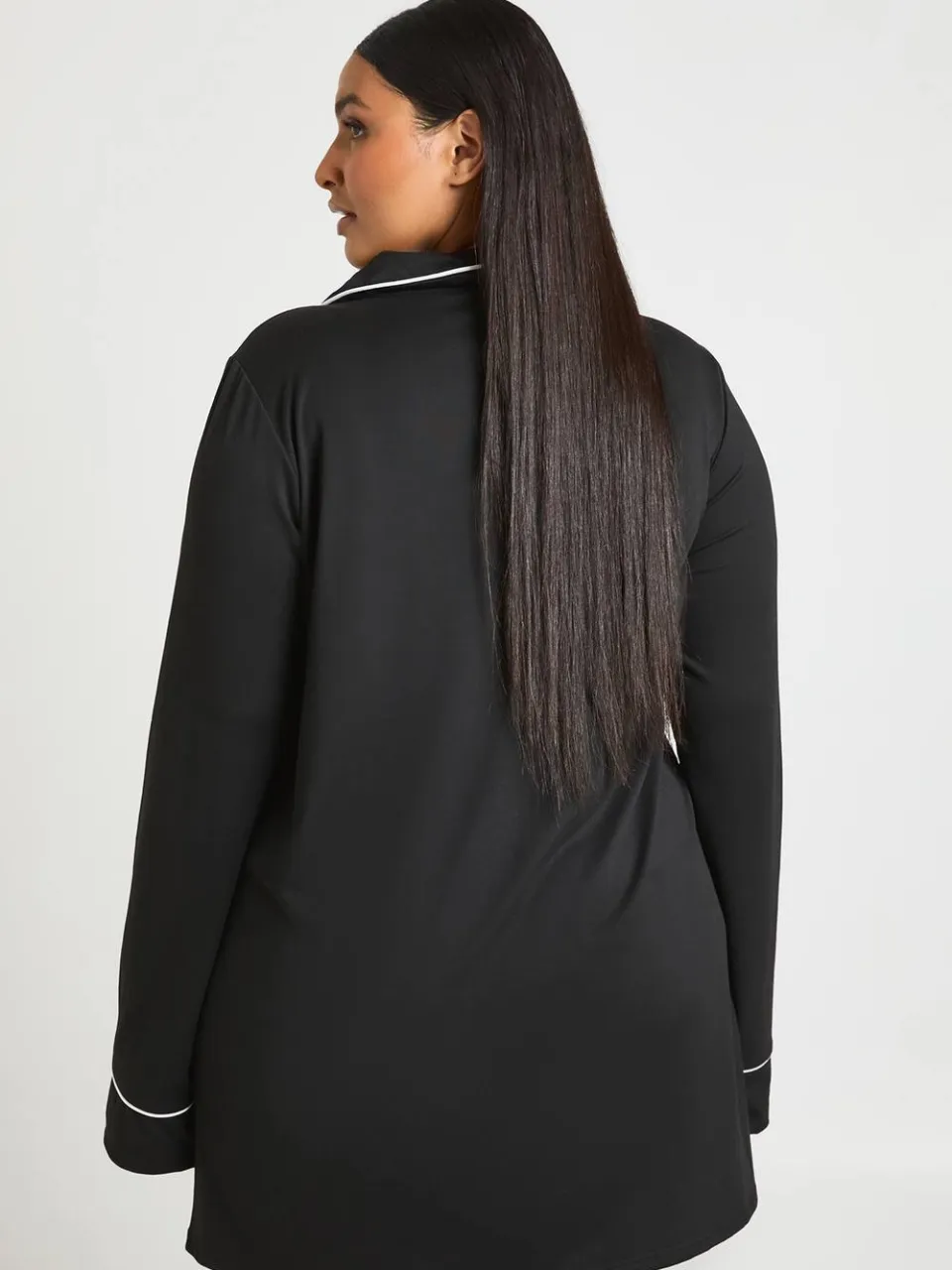 boohoo Dames Nachthemd Met Lange Mouwen En Contrastbies zwart, foto 2