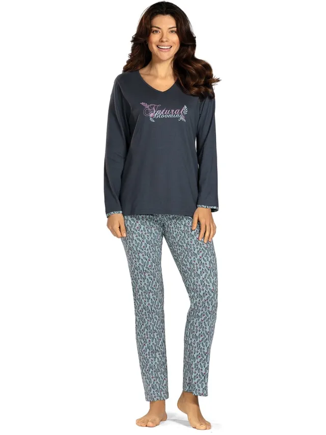 Comtessa Dames pyjama - 100% katoen - Grijs blauw Grijs, blauw
