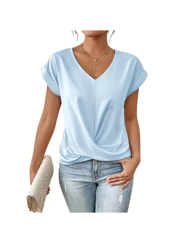 Currero Topje Dames - Top Kleding - Shirt - Blouse - Kort - Volwassen - Hemelsblauw