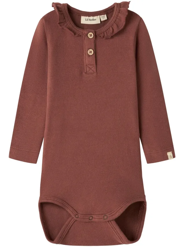 Lil' Atelier Baby Romper Lange mouwen mahogany1