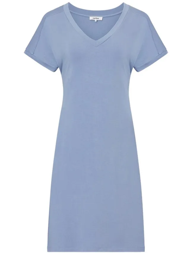 Ten Cate dames V-hals pyjamajurk / nachthemd - blauw / powder blue - valt ruim