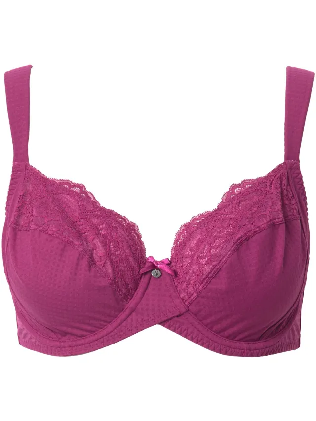 Ulla Popken Dames - Beugelbeha jacqard kant zachte cups - Fuchsia roze