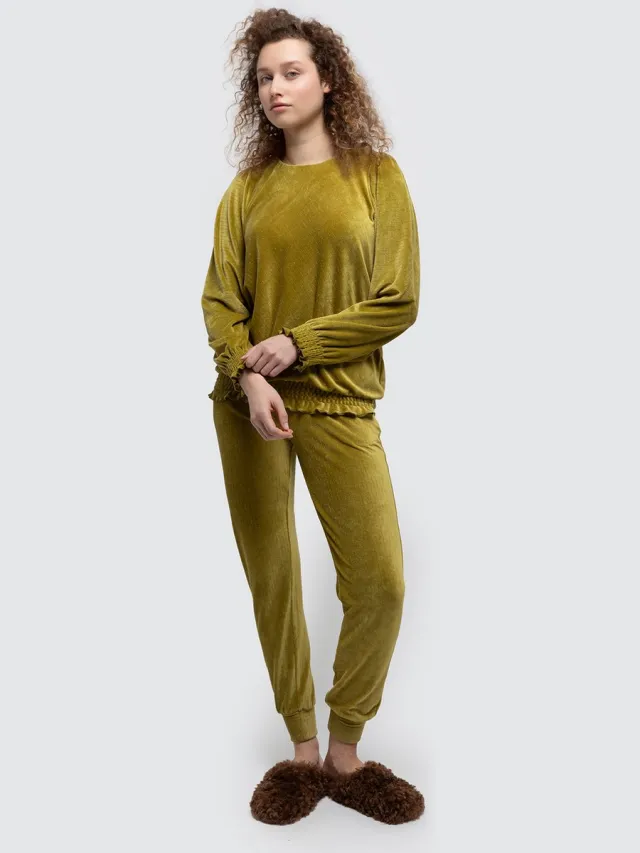 Lords & Lilies huispak dames velours - olijf - 242-52-TPL-V/762