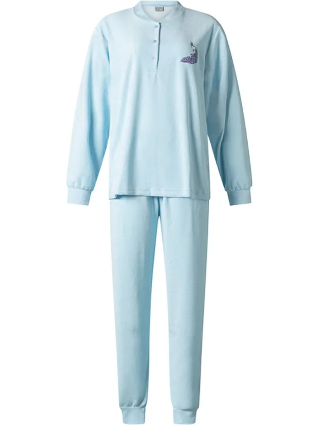 Lunatex warme dames pyjama badstof 124206 - blauw blue