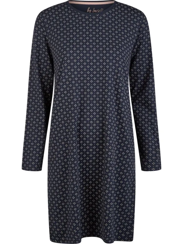 By Louise Essential Dames Nachthemd Lange Mouw AOP Blauw