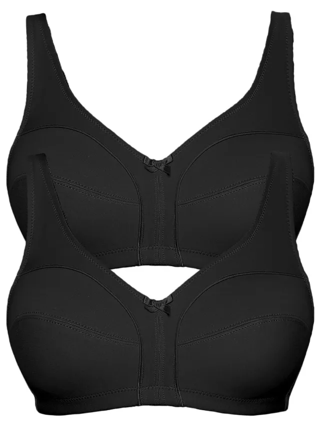 Viania 2-pack katoenen soft beha Basic Zwart Zwart