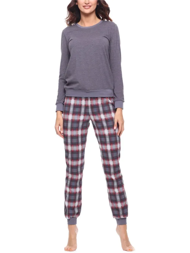 Merry Style Damespyjama – Tweedelig – Lang - Donker melange/burgundy – M - Kleurrijk met Patroon - MS-MS10-268-PJ