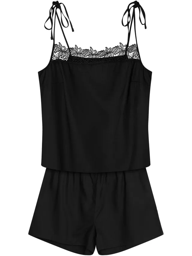 ESOTIQ Amethyst - Damespyjamaset - Zwart - TENCEL en kant