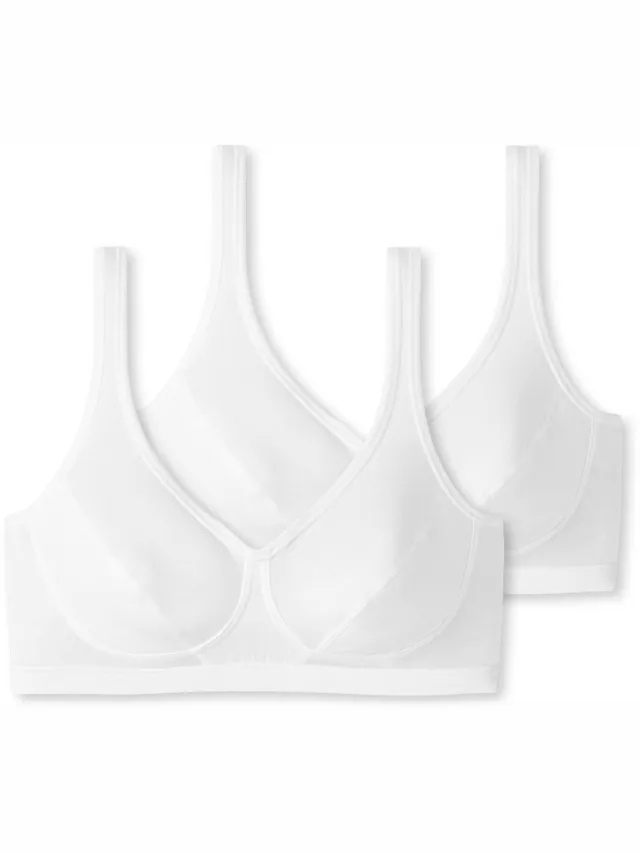 Schiesser 95/5 bralette (2-pack) - dames bustier met cups biologisch katoen wit