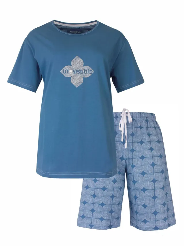 Irresistible Dames Shortama - Pyjama Set - Katoen - Ocean Blue Blauw