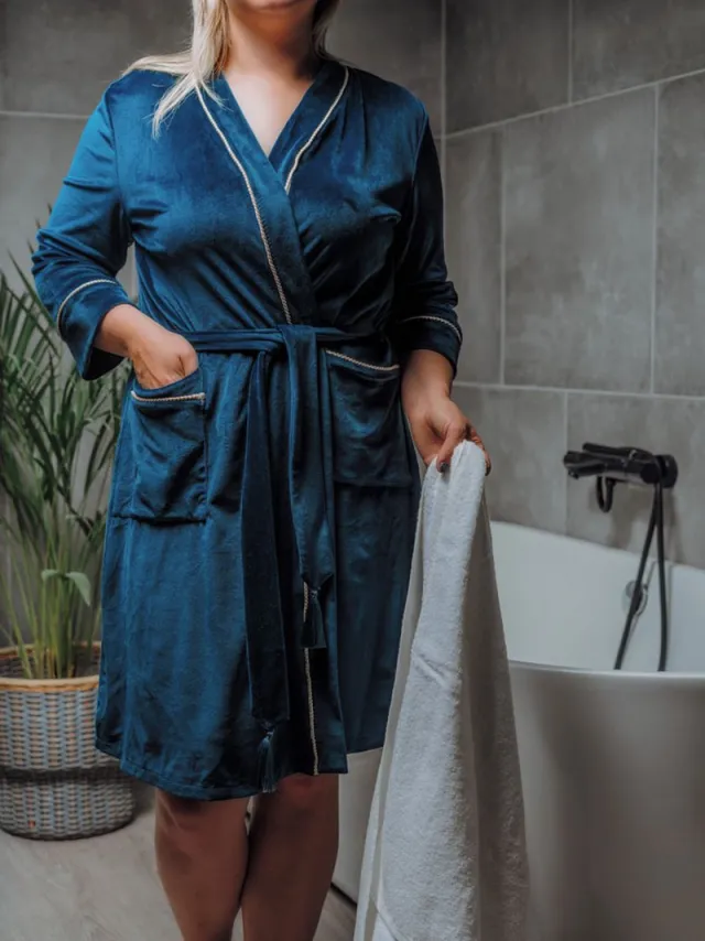 Sandra Mika Women's Pajama Bathrobe / Velvet Nightgown Robe / Solid Colour Velour Sexy Nightgown Green Groen