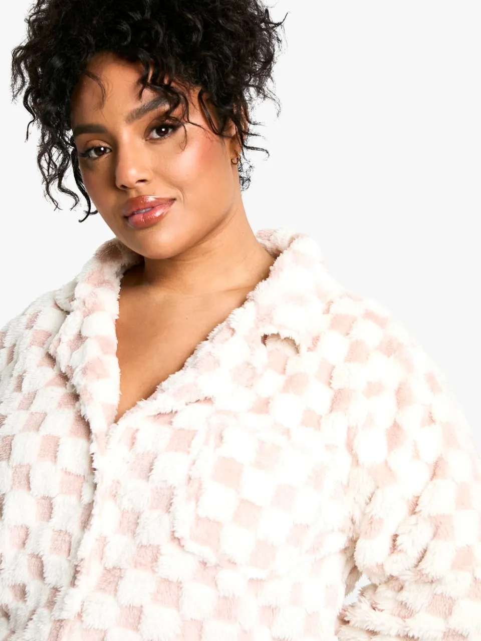 boohoo Dames Plus Baby Roze Geruite Pyjama Set met Knoopsluiting aan de Voorkant, foto 2