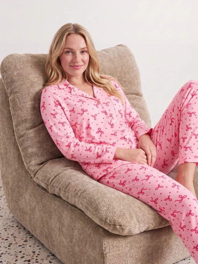 Trendyol TRENDYOLMİLLA Dames 2-pack Roze Met grafische print Lang, Regular fit Pyjama- Sets