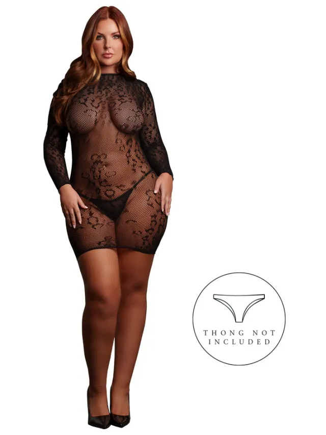 Le Désir by Shots Roxy - Sexy Leopard Mesh Cheeky Dress - Queen Size - Black
