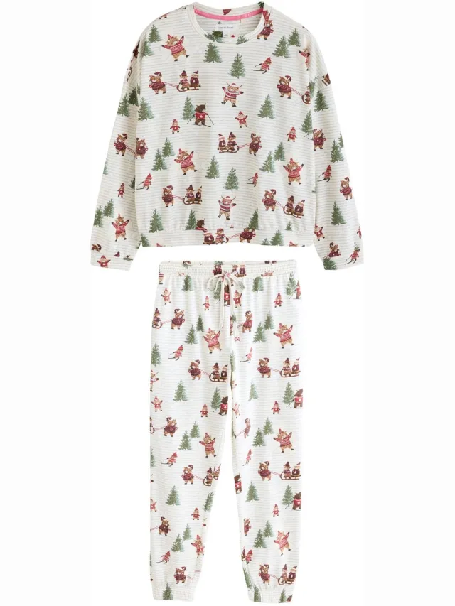 Next Dames - Pyjama met lange mouwen - Wit Neutral Hamish The Highland Cow