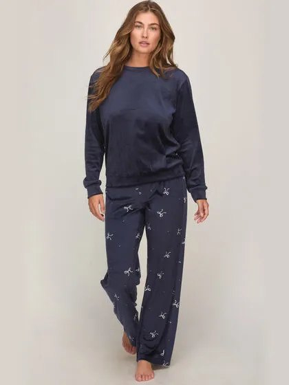 Hunkemöller Pyjama Set Velours Blauw