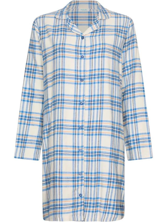 Rebelle MyRebelle - Nachthemd - Checks -Doorknoop - Katoen Flanel - Ecru/Blauw - Geruit
