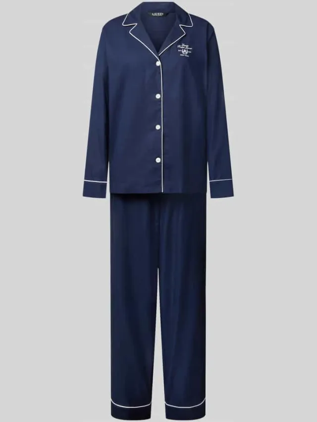 Lauren Ralph Lauren Slim fit pyjama-set van puur katoen Donkerblauw