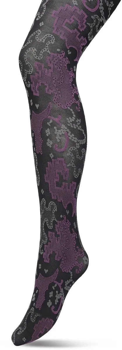 Bonnie Doon Grafische Panty 60 Denier Zwart Dames - Grafische Print - Gladde Naden - Maximaal Draagcomfort - Ornament Tights - Chique Panty - Feestelijk - Black - BP221909.101