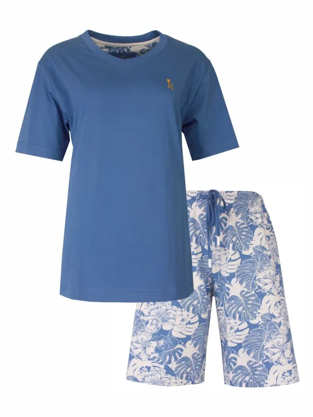 Medaillon Dames Shortama - Pyjama Set - Katoen - Licht Blauw