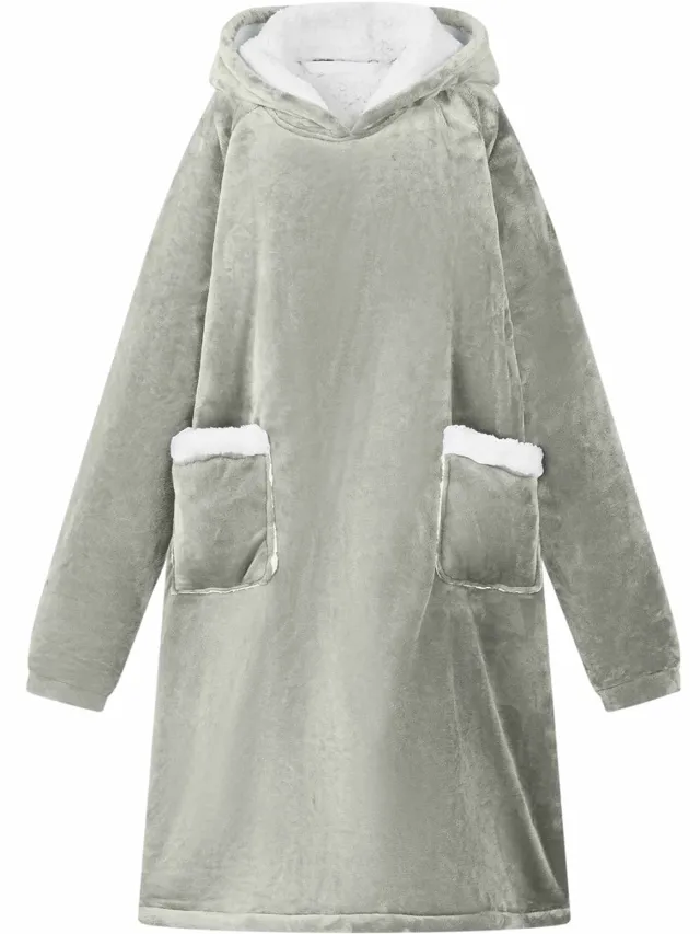 vidaXL Deken hoodie Grijs L Fleece en Flanel