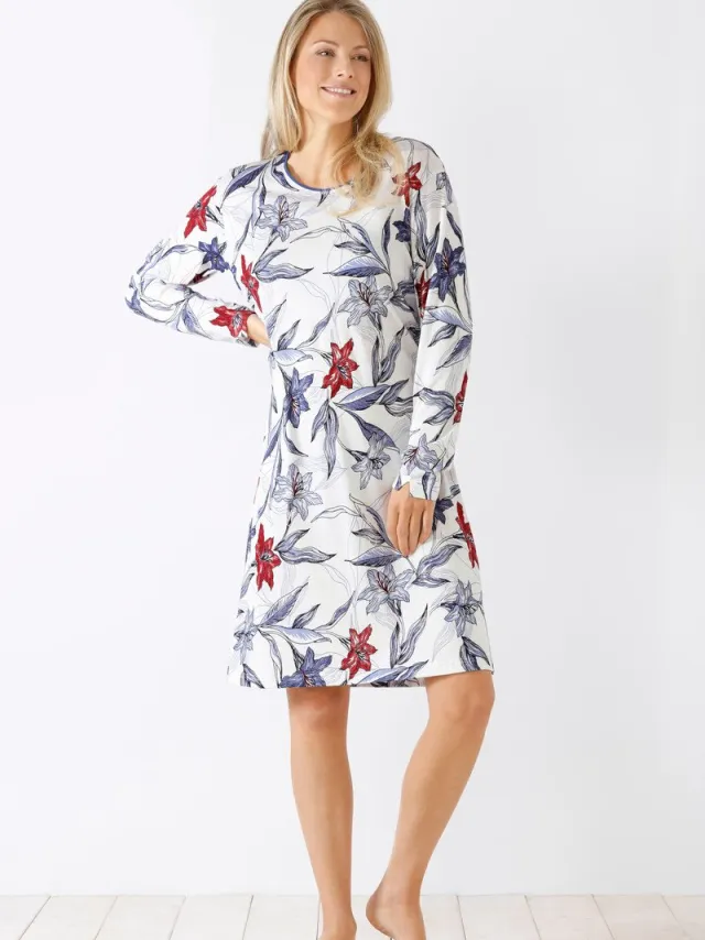 Hajo Nachthemd blauwe bloemen Hajo - Blauw - Maat - 36/38