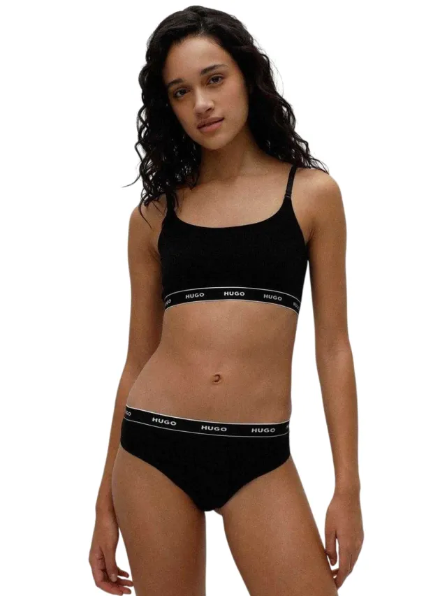 HUGO Gestreepte string voor dames (set van 3) (Zwart)