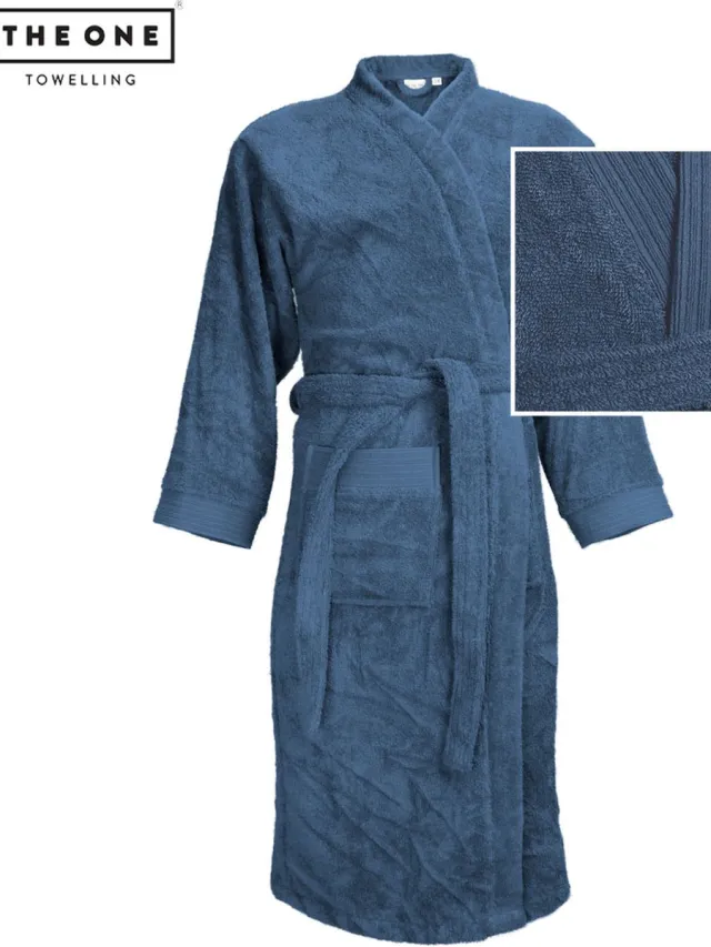 The One Towelling Badjas - 117 x 58 x 54 cm - Zachte kamerjas - Vocht absorberend - 100% Gekamd badstofkatoen - Denim