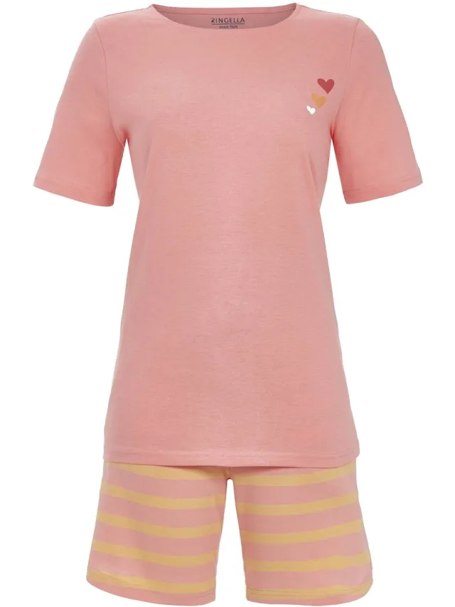 Ringella Katoen gestreepte shortama roze - Roze - Maat - 38