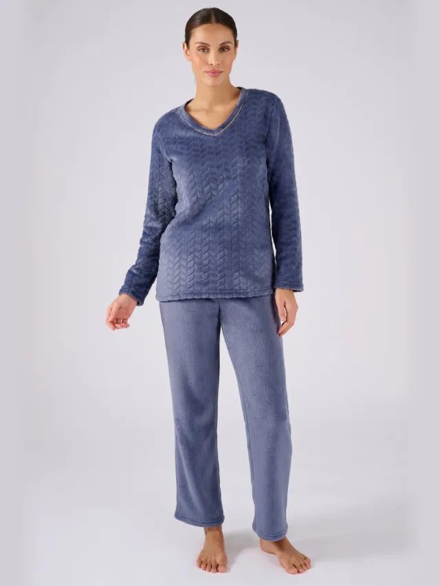 Damart Thermolactyl pyjama van getextureerd breisel - Dames - Blauw - 34-36 (XS)