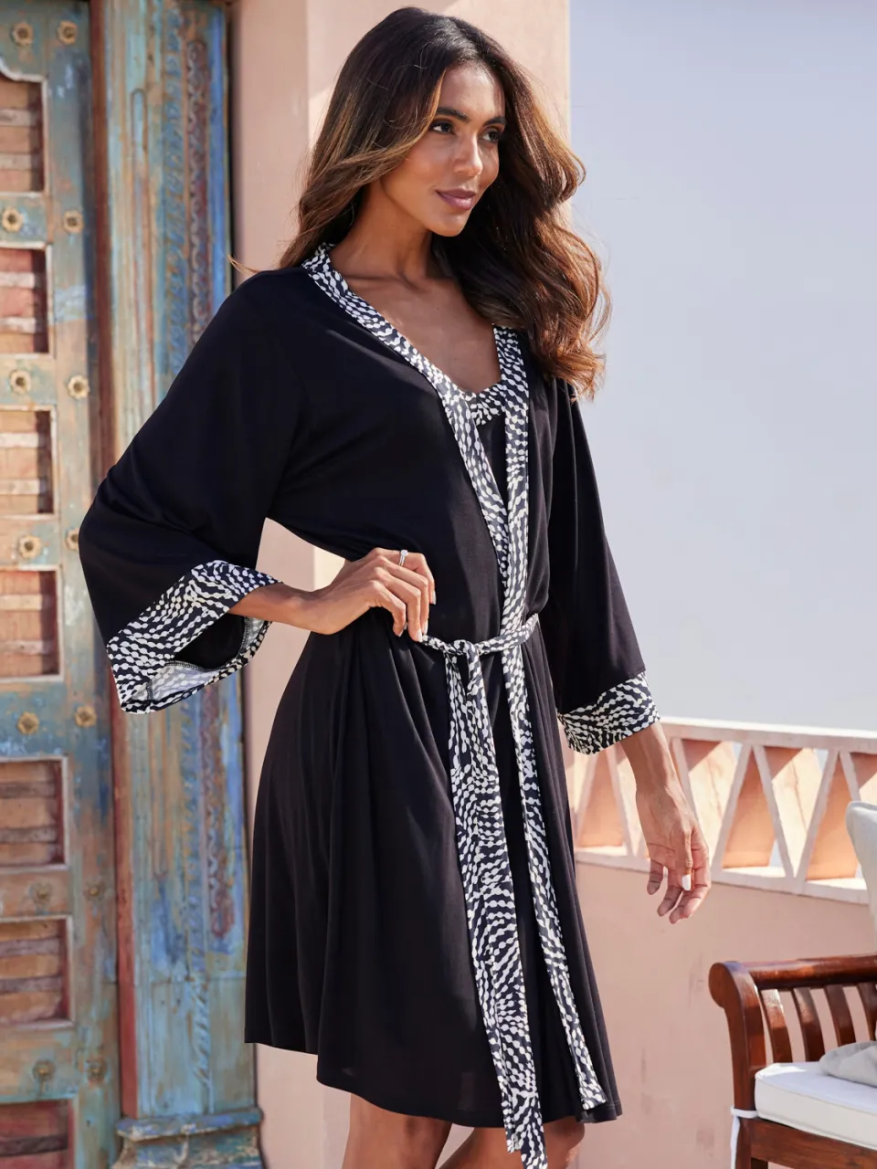 kimono zwart zwart/wit gestippeld