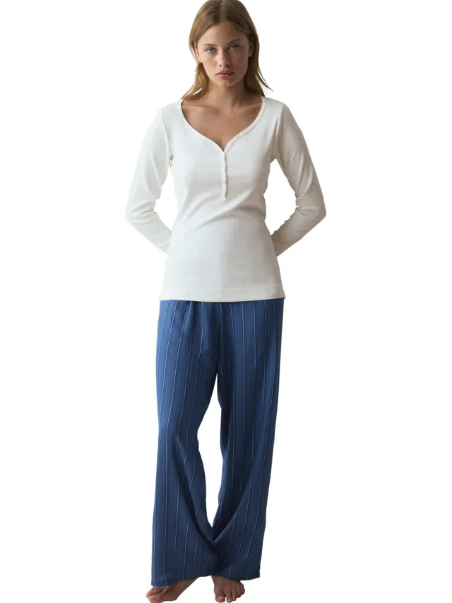 Triumph Boyfriend pyjama met broek en top lange mouwen wit