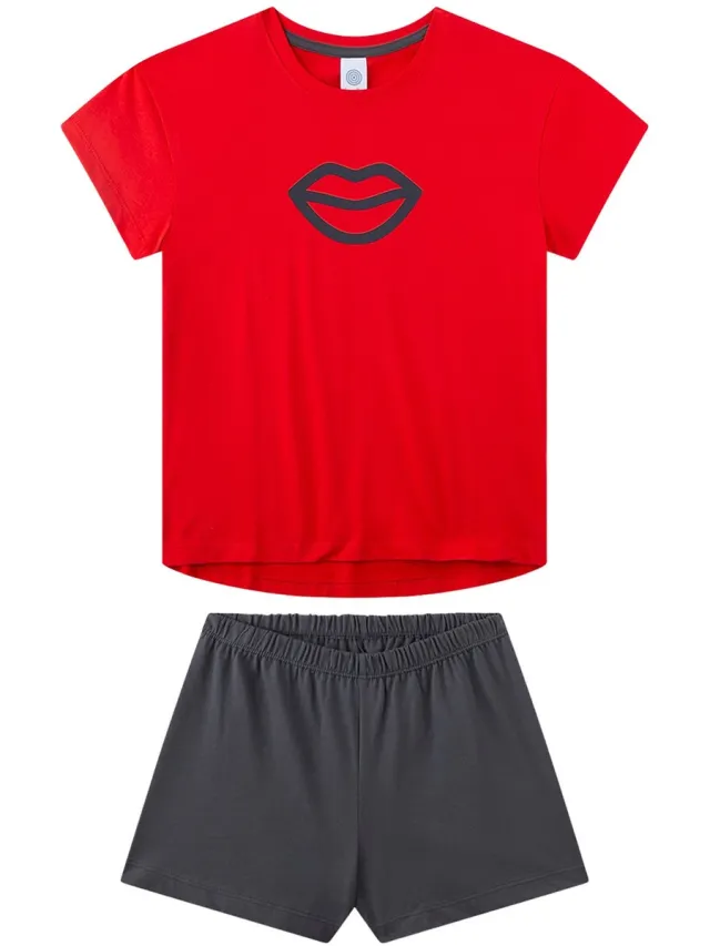 Sanetta Pyjama Pyjama Teenager Kiss kurz 176 Set van 1 Zwart/Rood